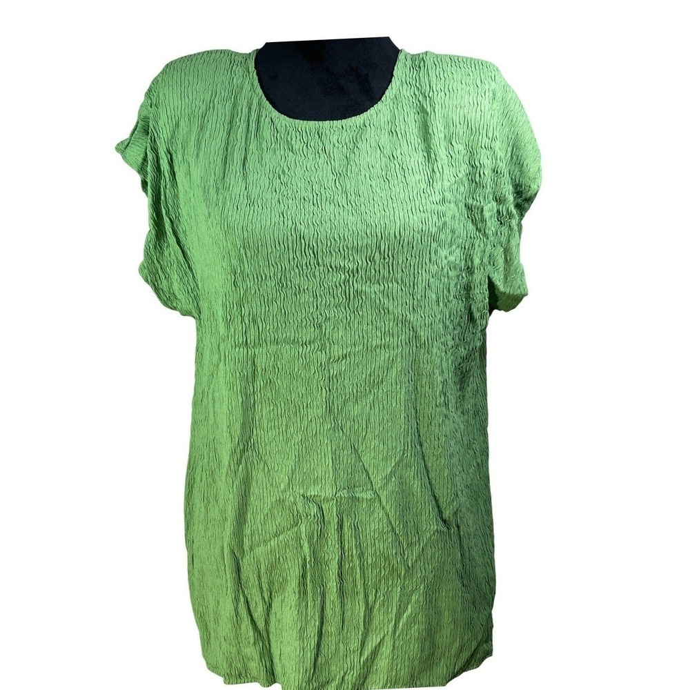 Vintage Rave lime Green Crinkle Plisse Top Short Sleeve USA Large NWT 90s